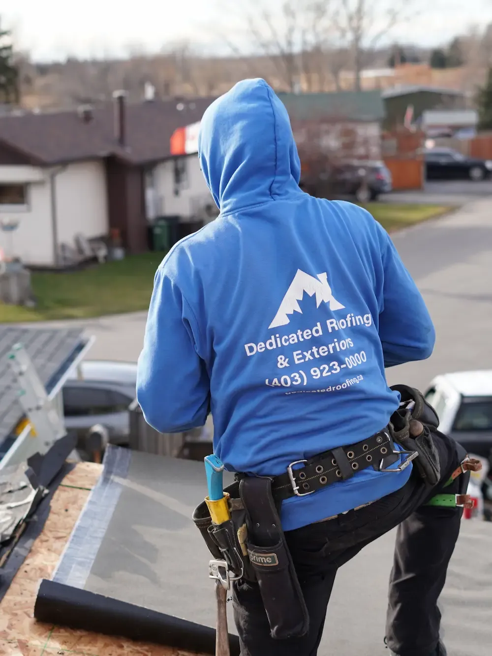 Professional roof inspection being performed on a Calgary property.
