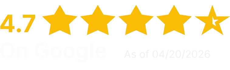 Average review rating of 4.7 on Google